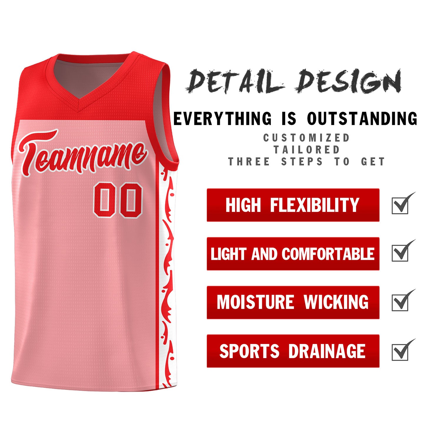 Custom Pink Side Pattern Sports Uniform Basketball Jersey