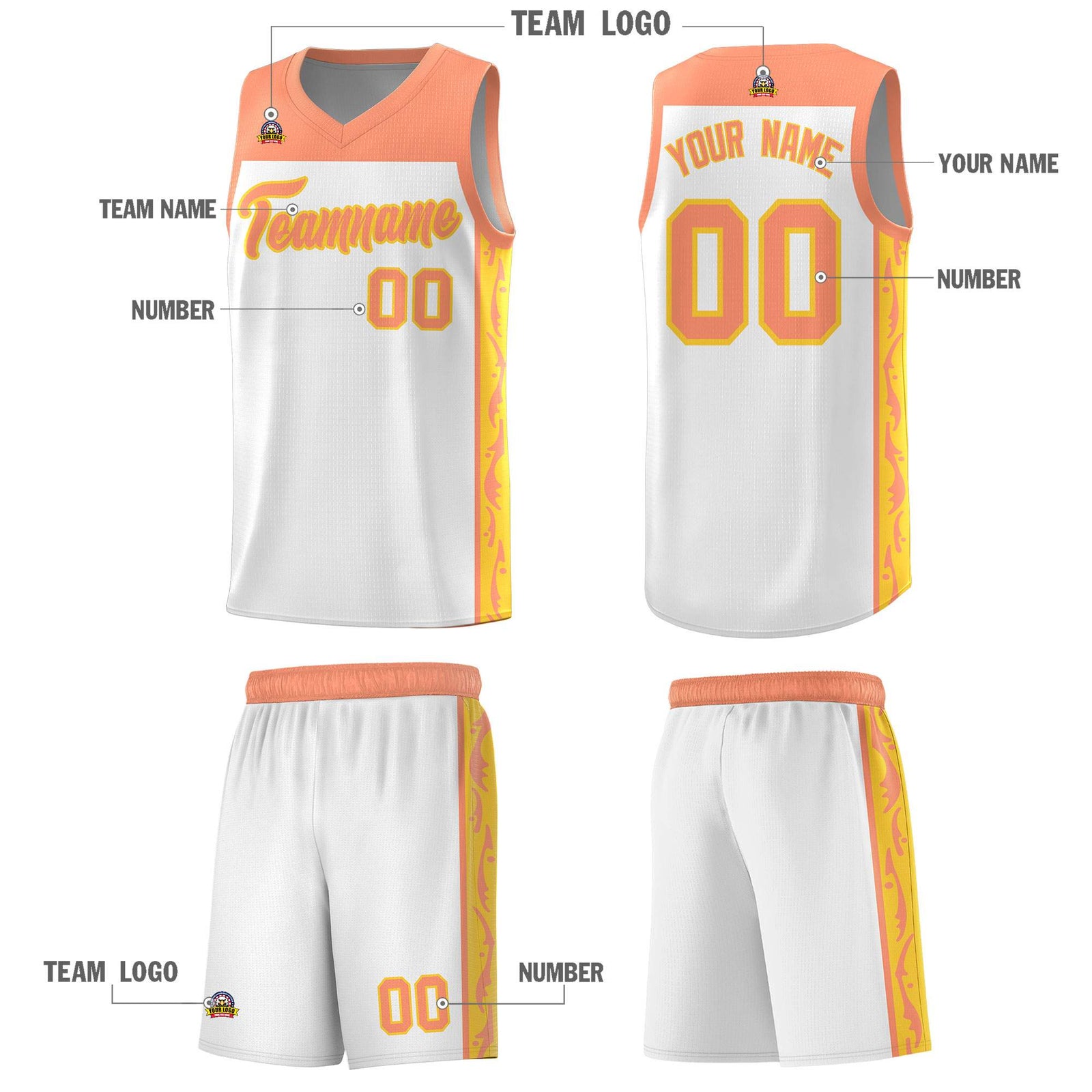 Custom White Side Pattern Sports Uniform Basketball Jersey