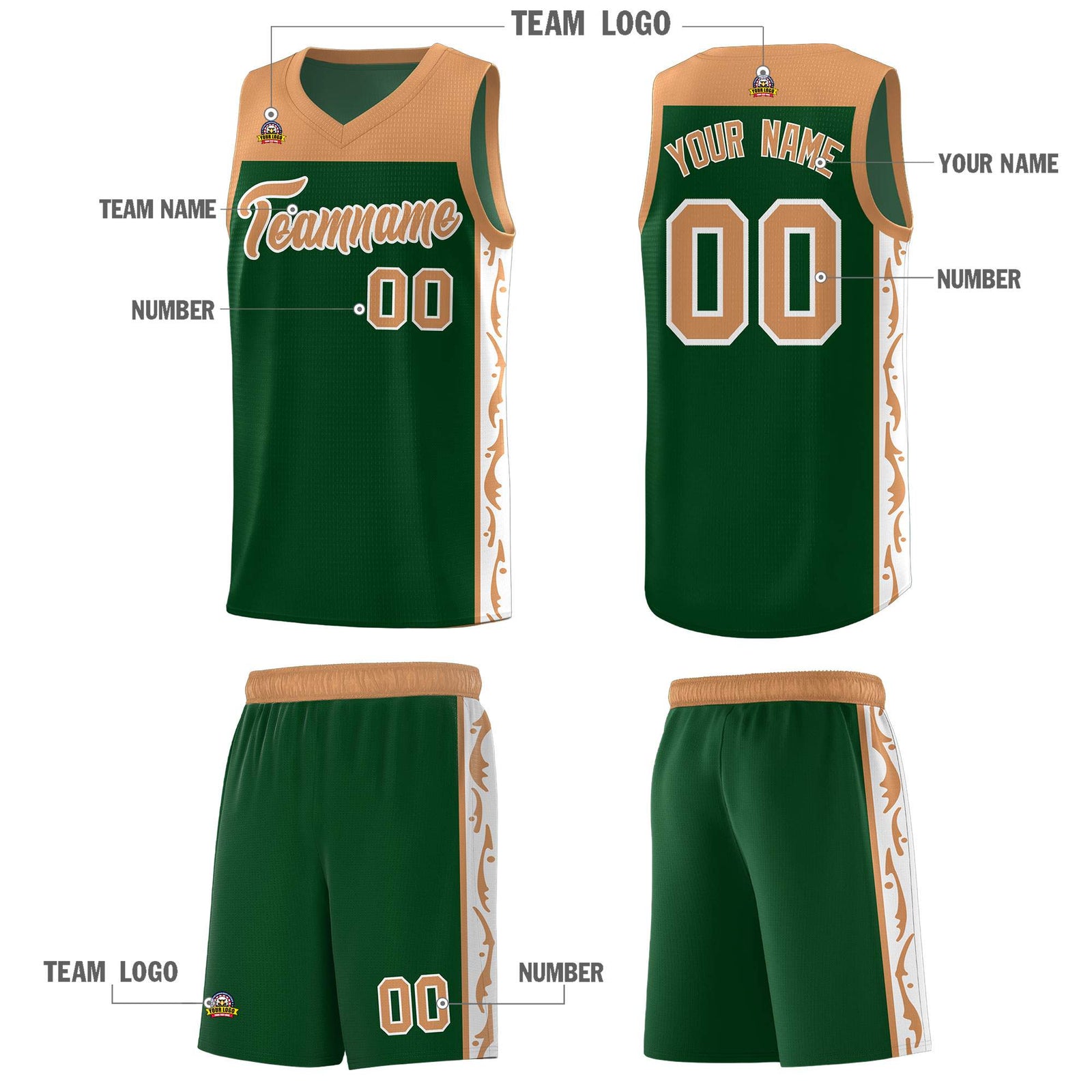 Custom Green Side Pattern Sports Uniform Basketball Jersey