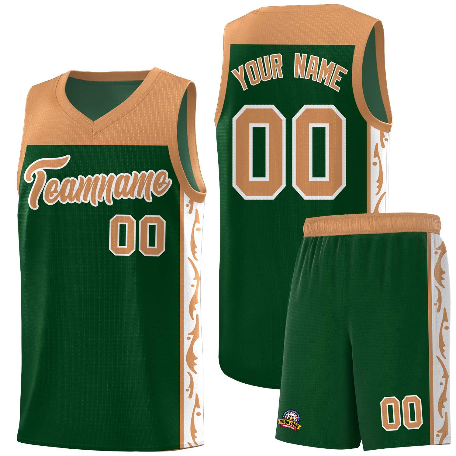 Custom Green Side Pattern Sports Uniform Basketball Jersey