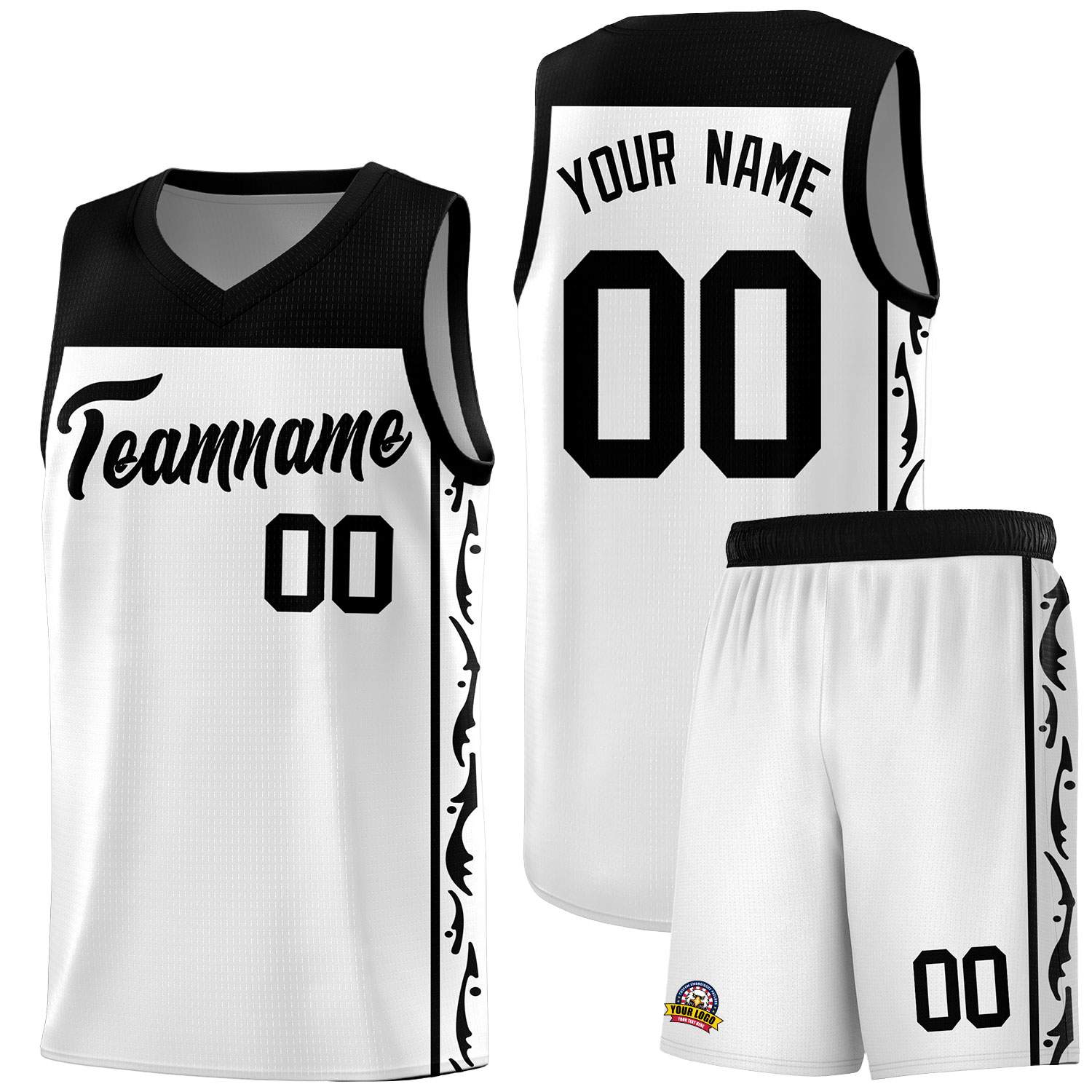 Custom White Side Pattern Sports Uniform Basketball Jersey