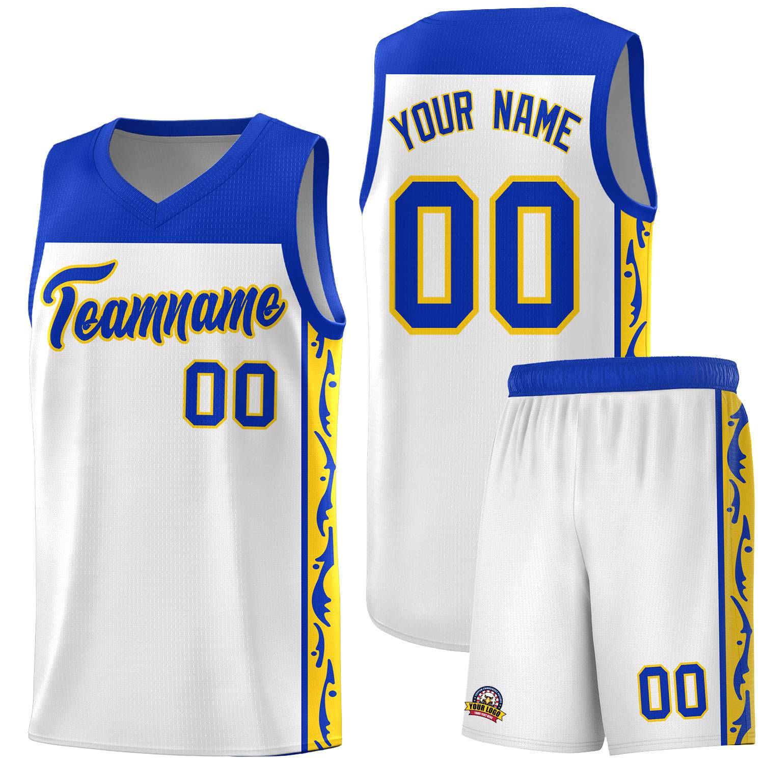 Custom White Side Pattern Sports Uniform Basketball Jersey