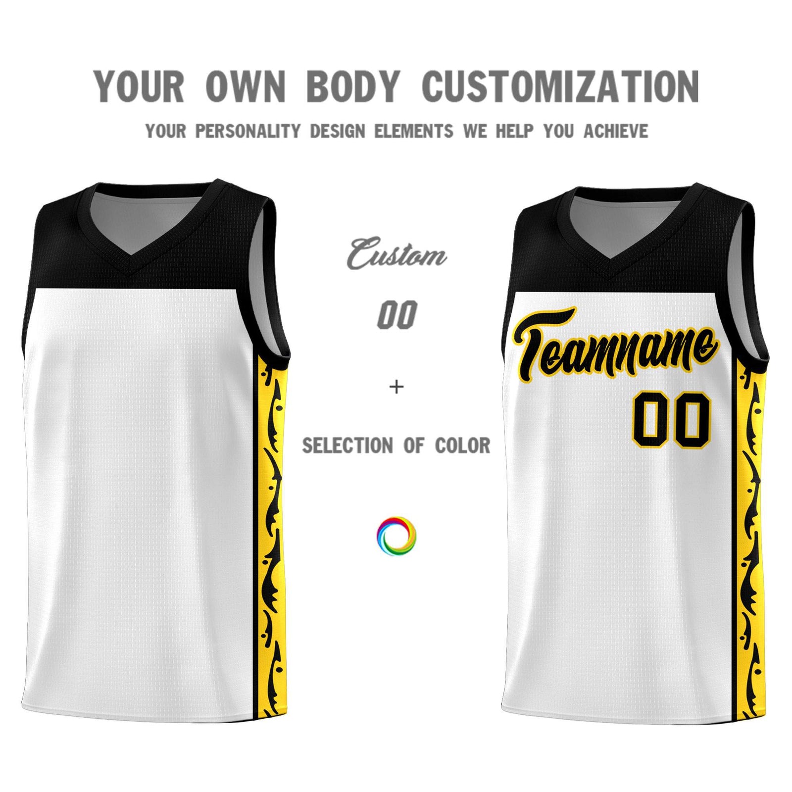 Custom White Side Pattern Sports Uniform Basketball Jersey