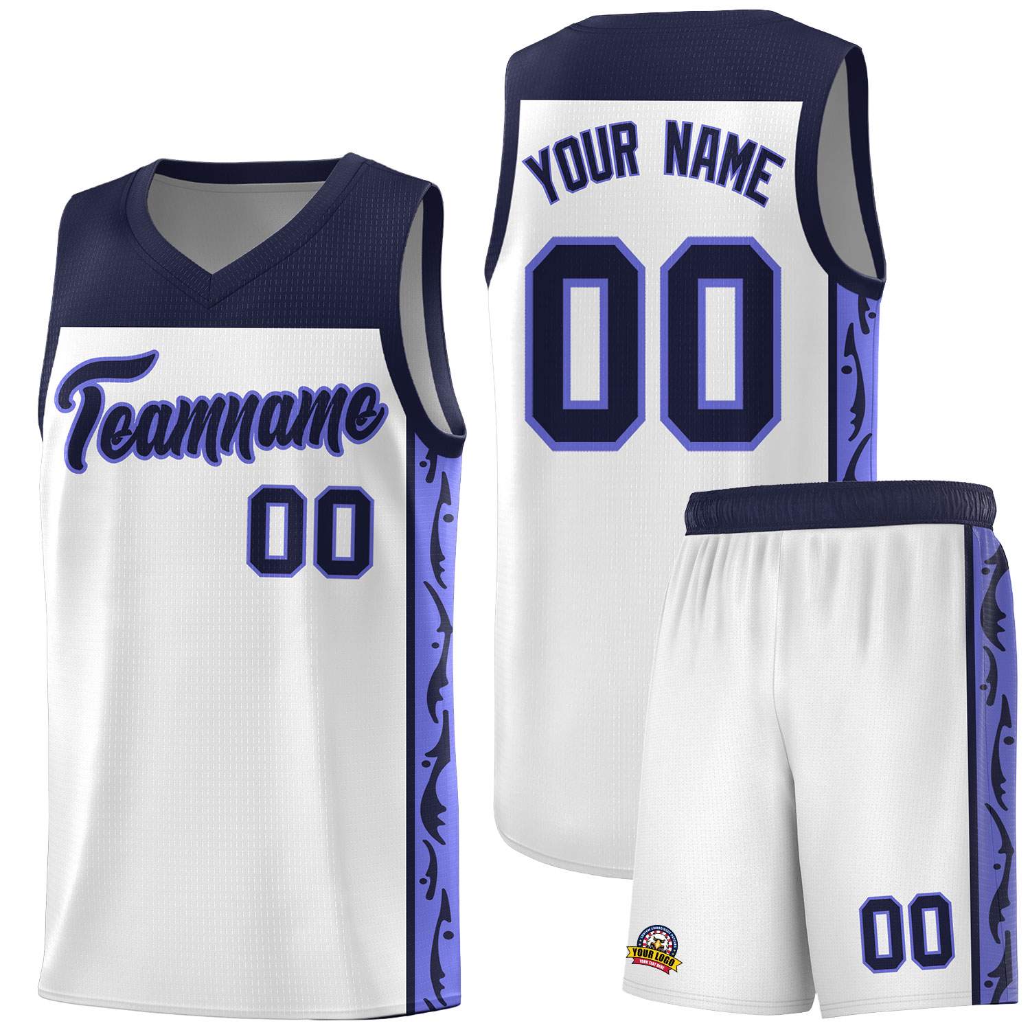 Custom White Side Pattern Sports Uniform Basketball Jersey