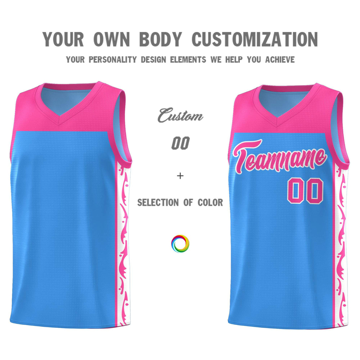 Custom Light Blue Side Pattern Sports Uniform Basketball Jersey