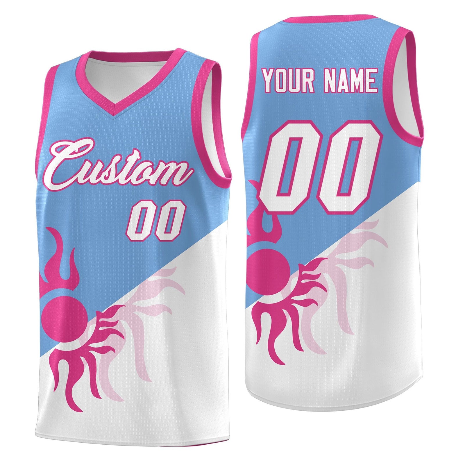 Custom Youth Basketball Jerseys - Powder Blue White Sunburst Design Two Tone Uniforms