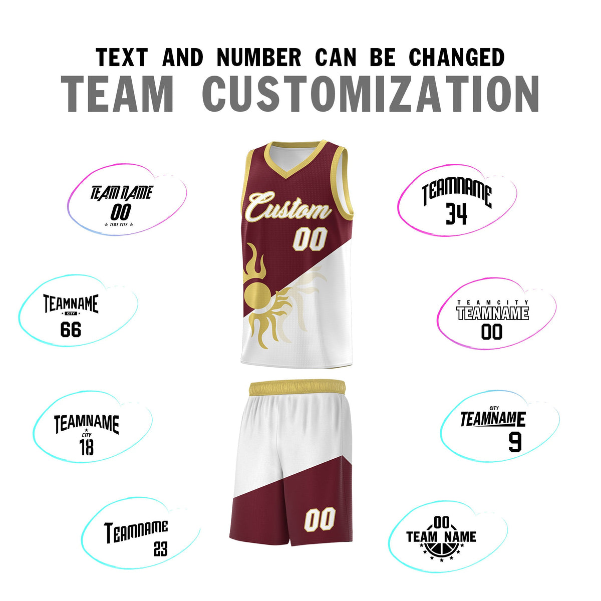 Custom Youth Basketball Jerseys - Burgundy White Sunburst Design Two Tone Uniforms