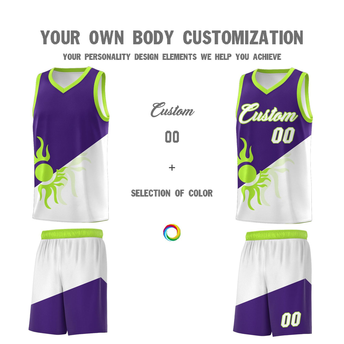 Custom Youth Basketball Jerseys - Purple White Radiant Sun Design Two Tone Uniforms