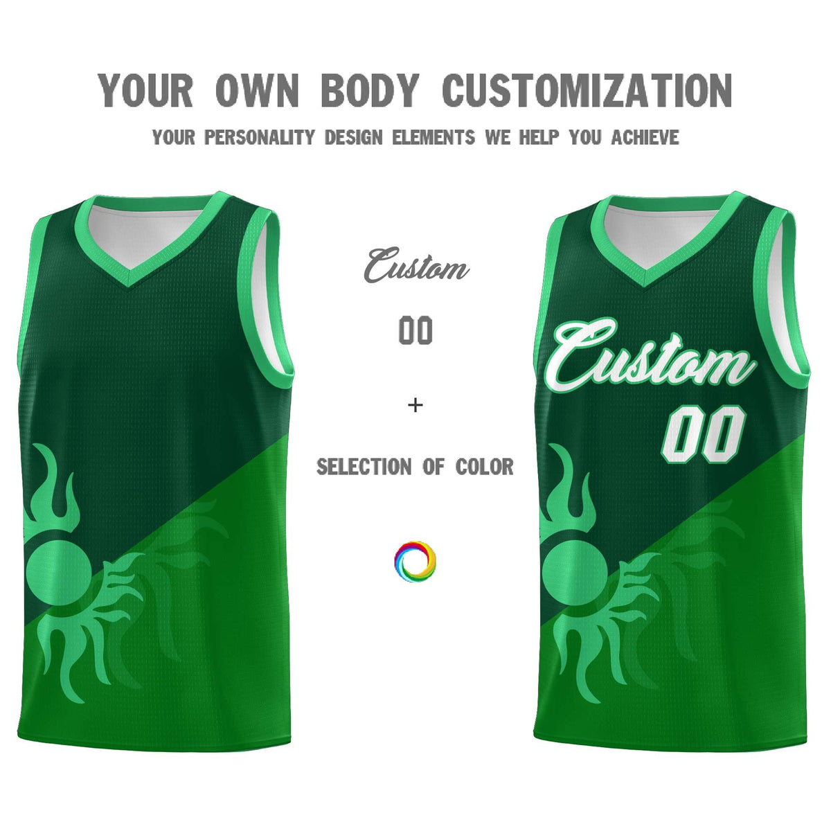 Custom Youth Basketball Jerseys - Kelly Green Kelly Green Sunburst Design Two Tone Uniforms