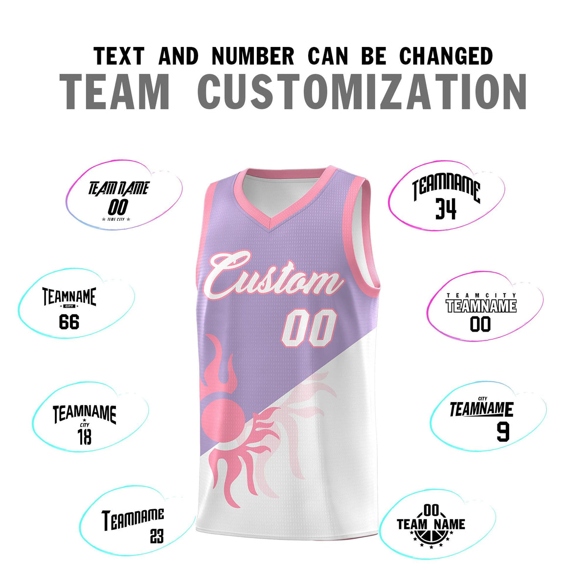 Custom Youth Basketball Jerseys - Light Purple White Radiant Sun Design Two Tone Uniforms