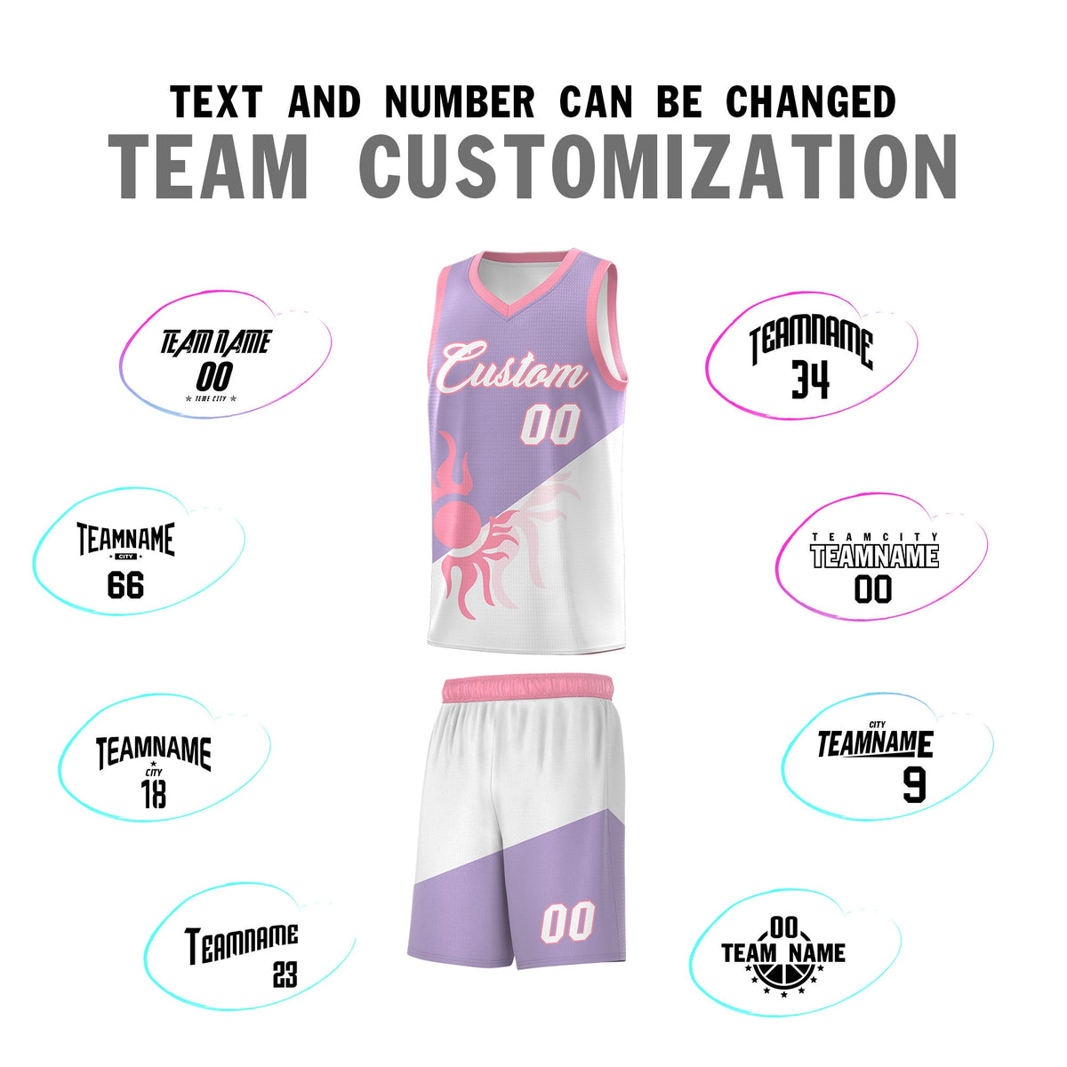 Custom Youth Basketball Jerseys - Light Purple White Radiant Sun Design Two Tone Uniforms