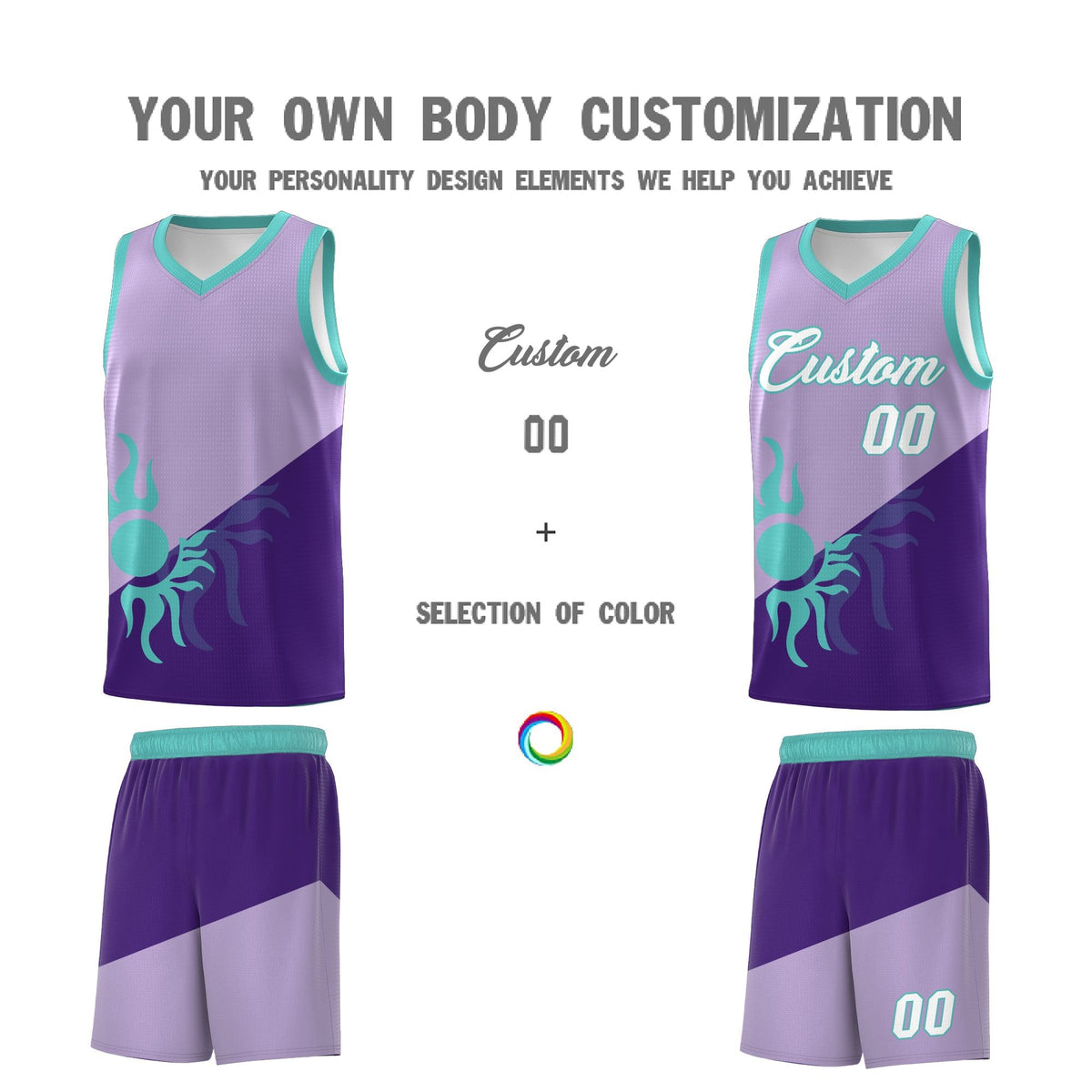 Custom Youth Basketball Jerseys - Light Purple Purple Sunburst Design Two Tone Uniforms