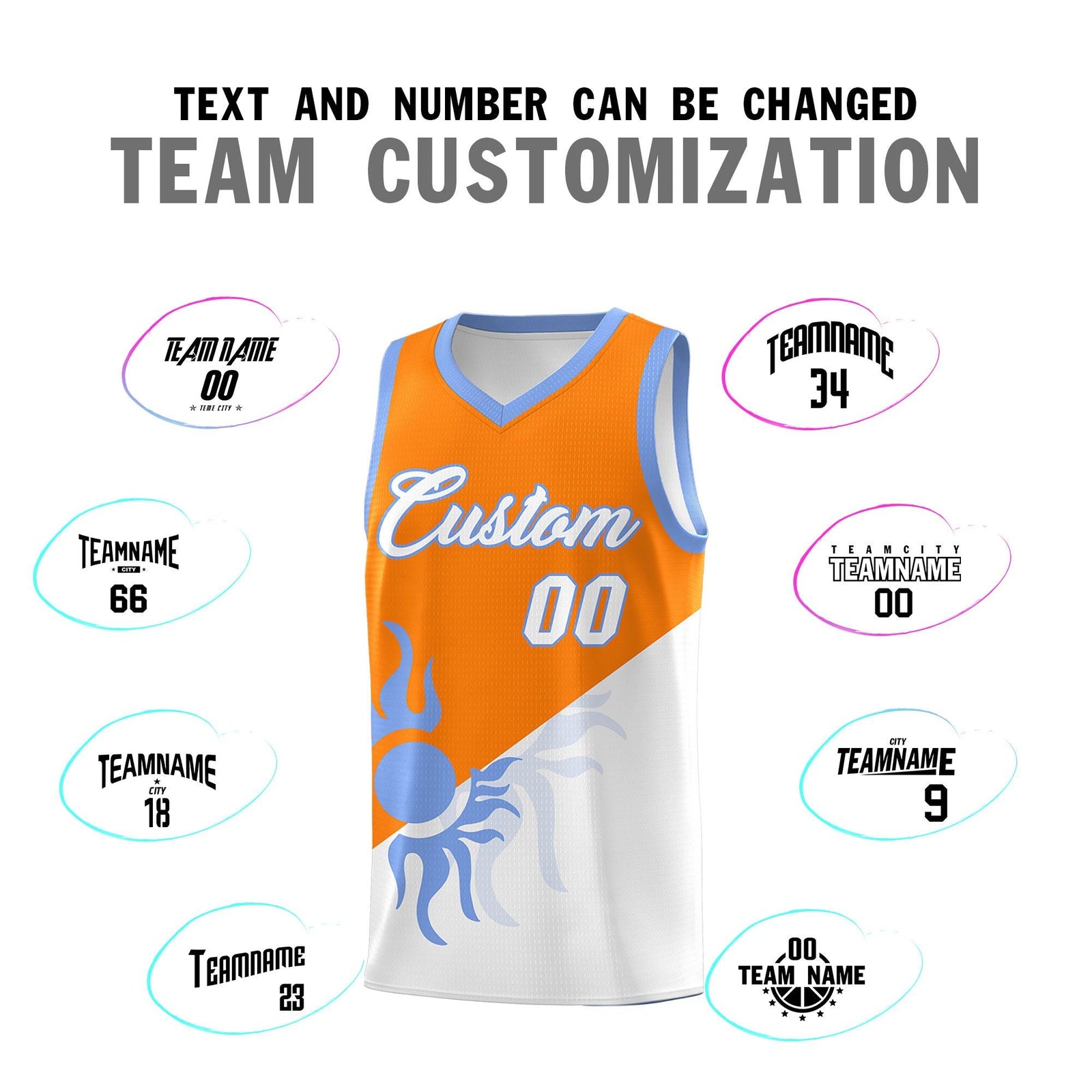Custom Youth Basketball Jerseys - Orange White Radiant Sun Design Two Tone Uniforms