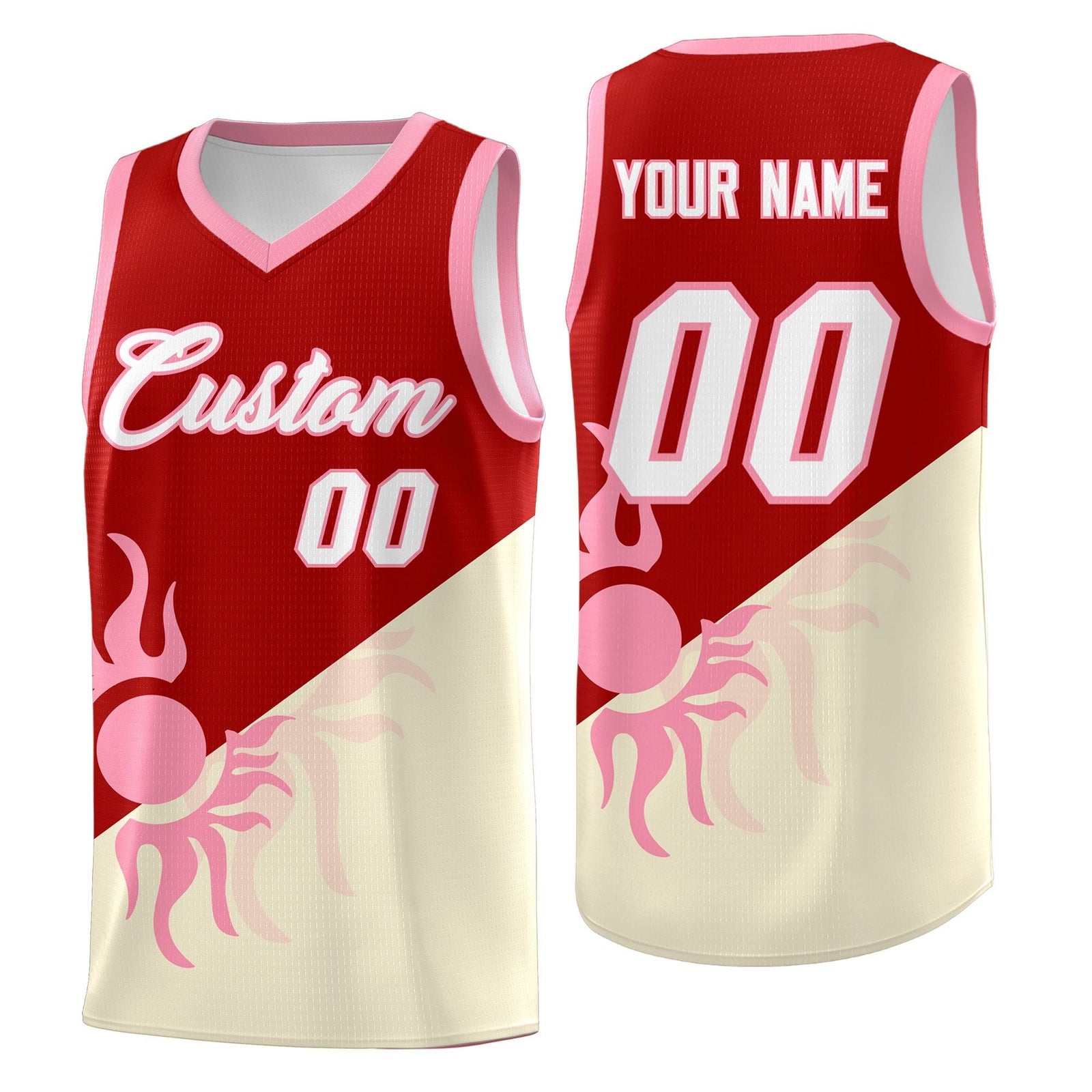 Custom Youth Basketball Jerseys - Red Light Khaki  Radiant Sun Design Two Tone Uniforms