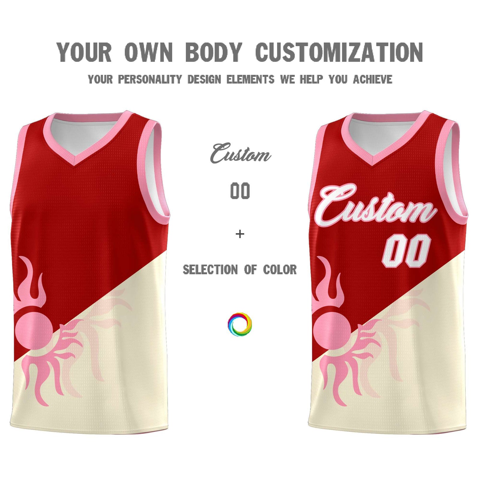 Custom Youth Basketball Jerseys - Red Light Khaki  Radiant Sun Design Two Tone Uniforms