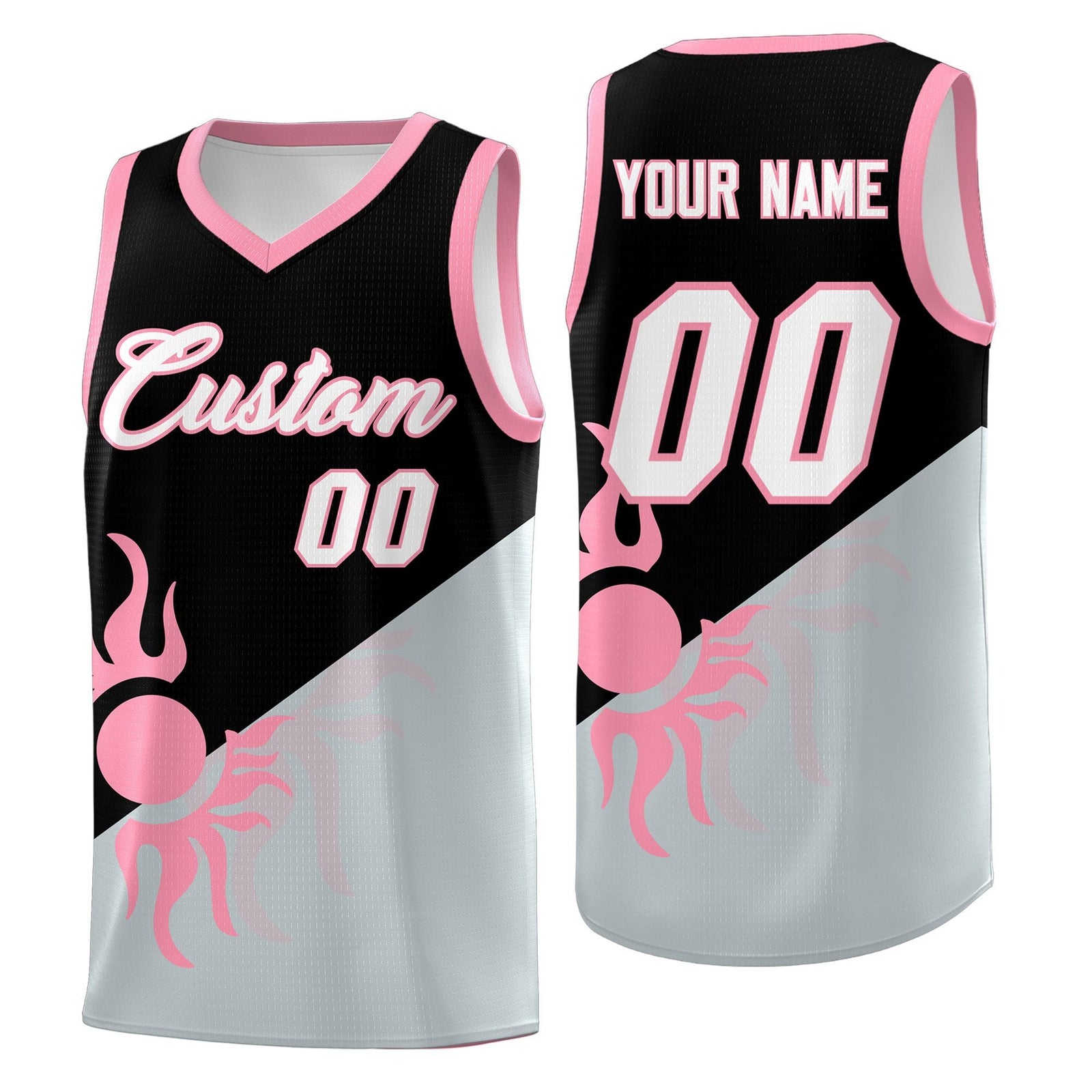 Custom Youth Basketball Jerseys - Black Silver Radiant Sun Design Two Tone Uniforms
