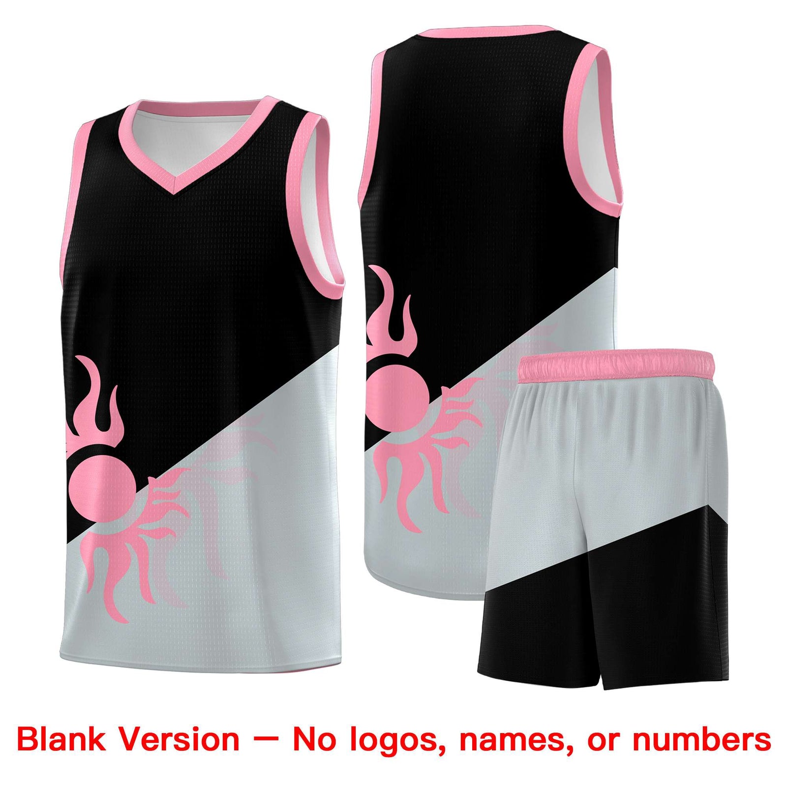 Custom Youth Basketball Jerseys - Black Silver Radiant Sun Design Two Tone Uniforms