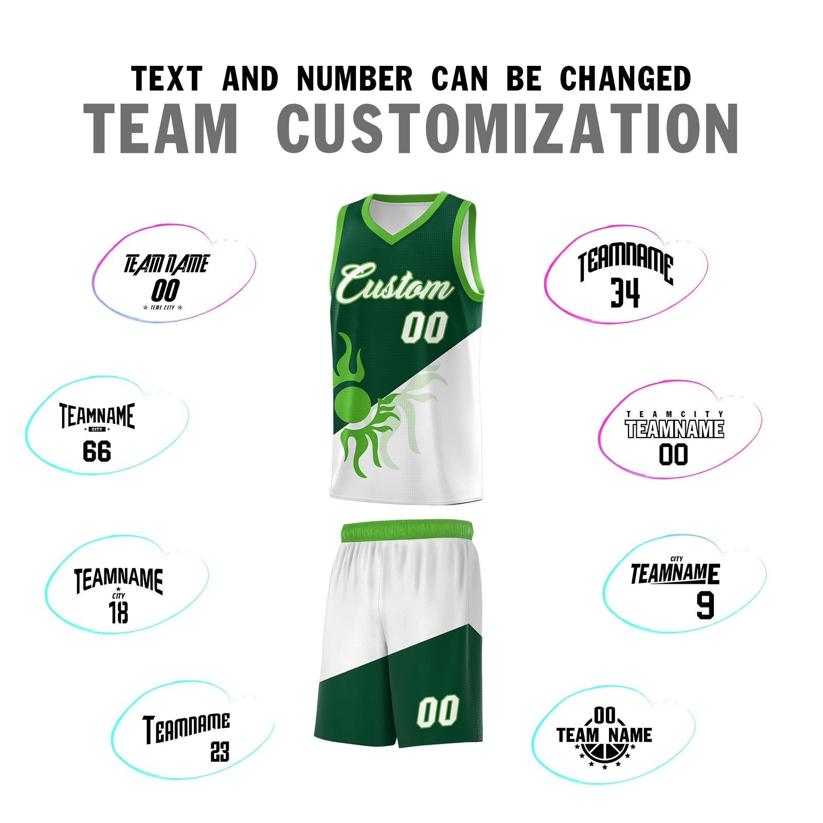 Custom Youth Basketball Jerseys - Kelly Green White Radiant Sun Design Two Tone Uniforms