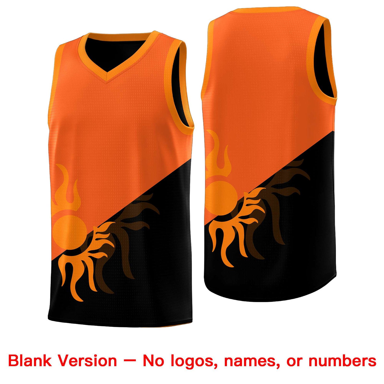 Custom Youth Basketball Jerseys - Orange Black Radiant Sun Design Two Tone Uniforms