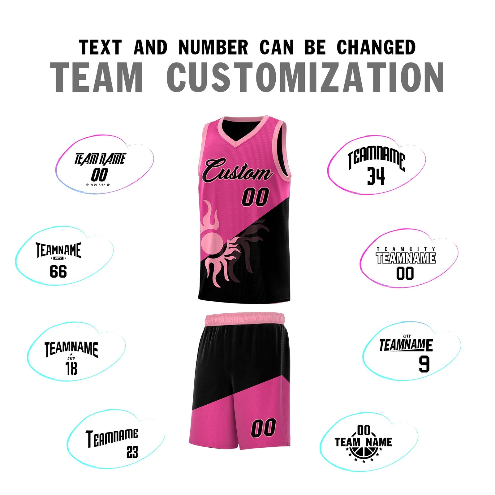 Custom Youth Basketball Jerseys - Rose Red Black Radiant Sun Design Two Tone Uniforms