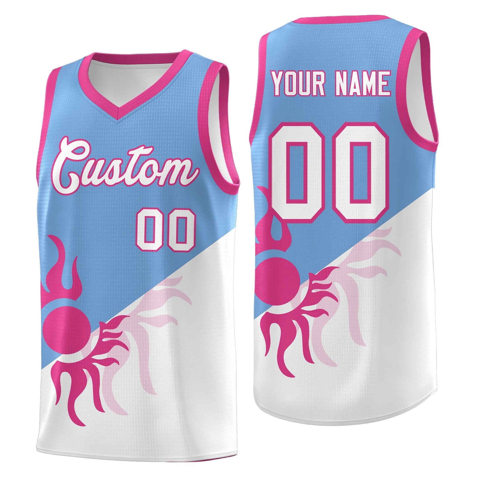 Custom Youth Basketball Jerseys - Powder Blue White Sunburst Design Two Tone Uniforms