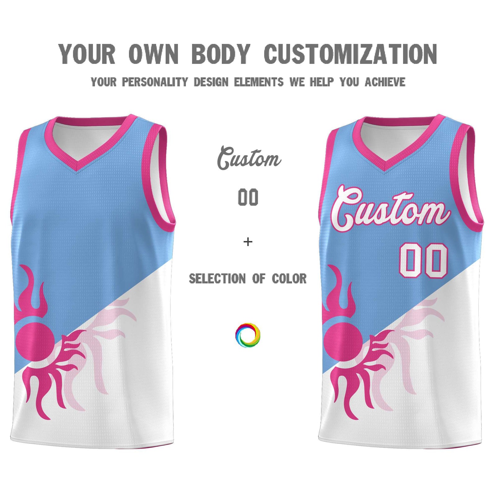 Custom Youth Basketball Jerseys - Powder Blue White Sunburst Design Two Tone Uniforms