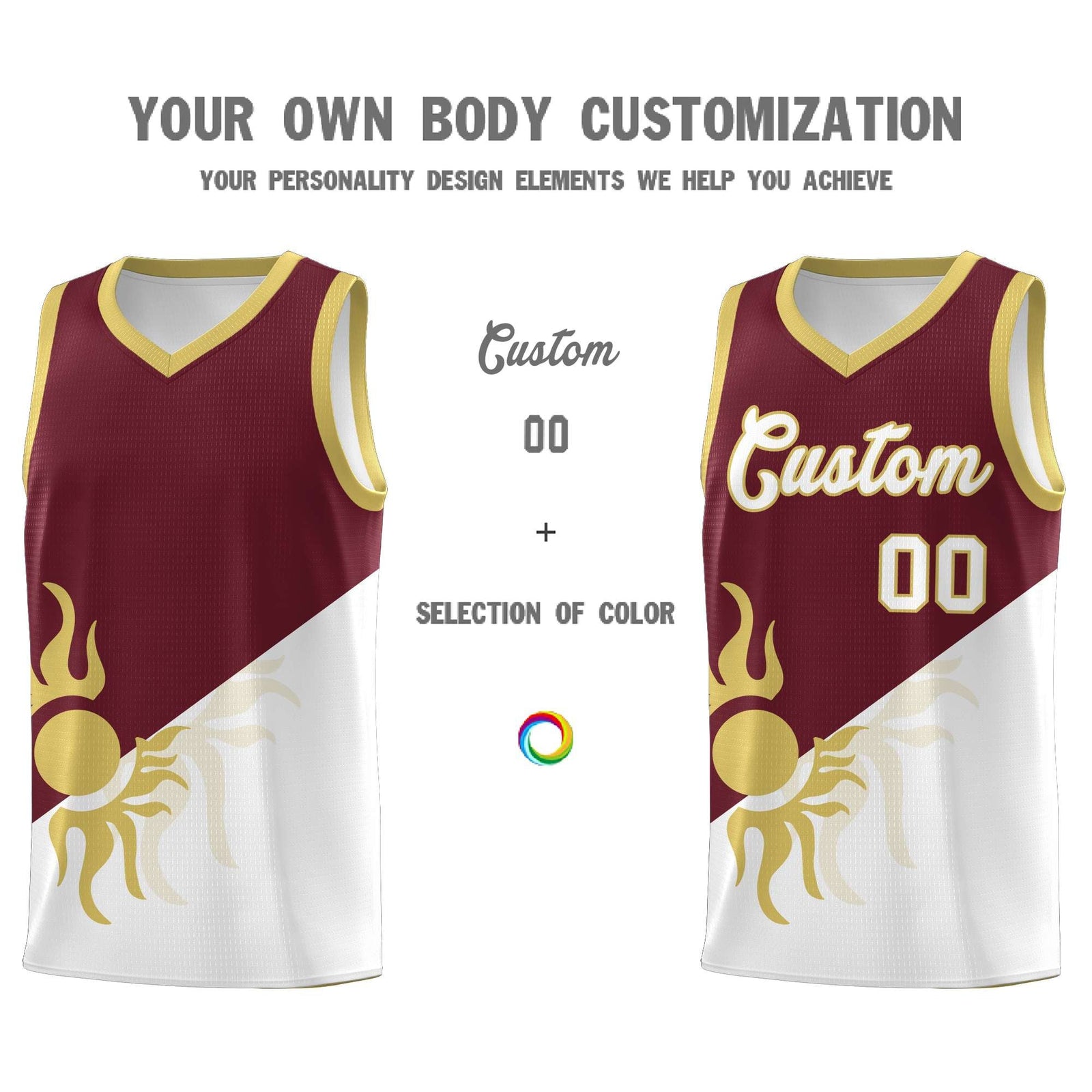 Custom Youth Basketball Jerseys - Burgundy White Sunburst Design Two Tone Uniforms