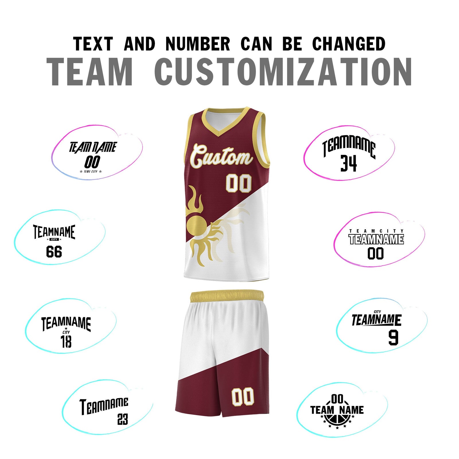 Custom Youth Basketball Jerseys - Burgundy White Sunburst Design Two Tone Uniforms