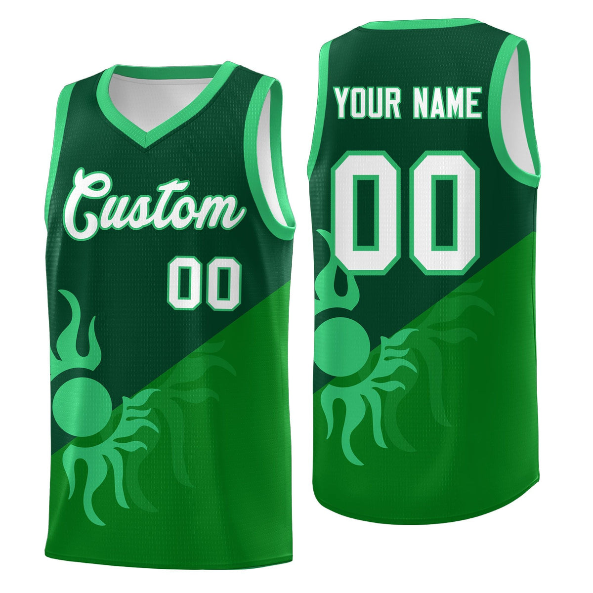 Custom Youth Basketball Jerseys - Kelly Green Kelly Green Sunburst Design Two Tone Uniforms
