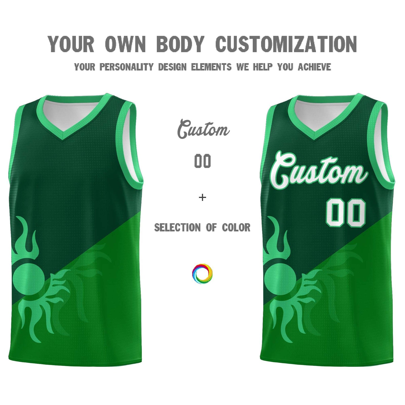 Custom Youth Basketball Jerseys - Kelly Green Kelly Green Sunburst Design Two Tone Uniforms