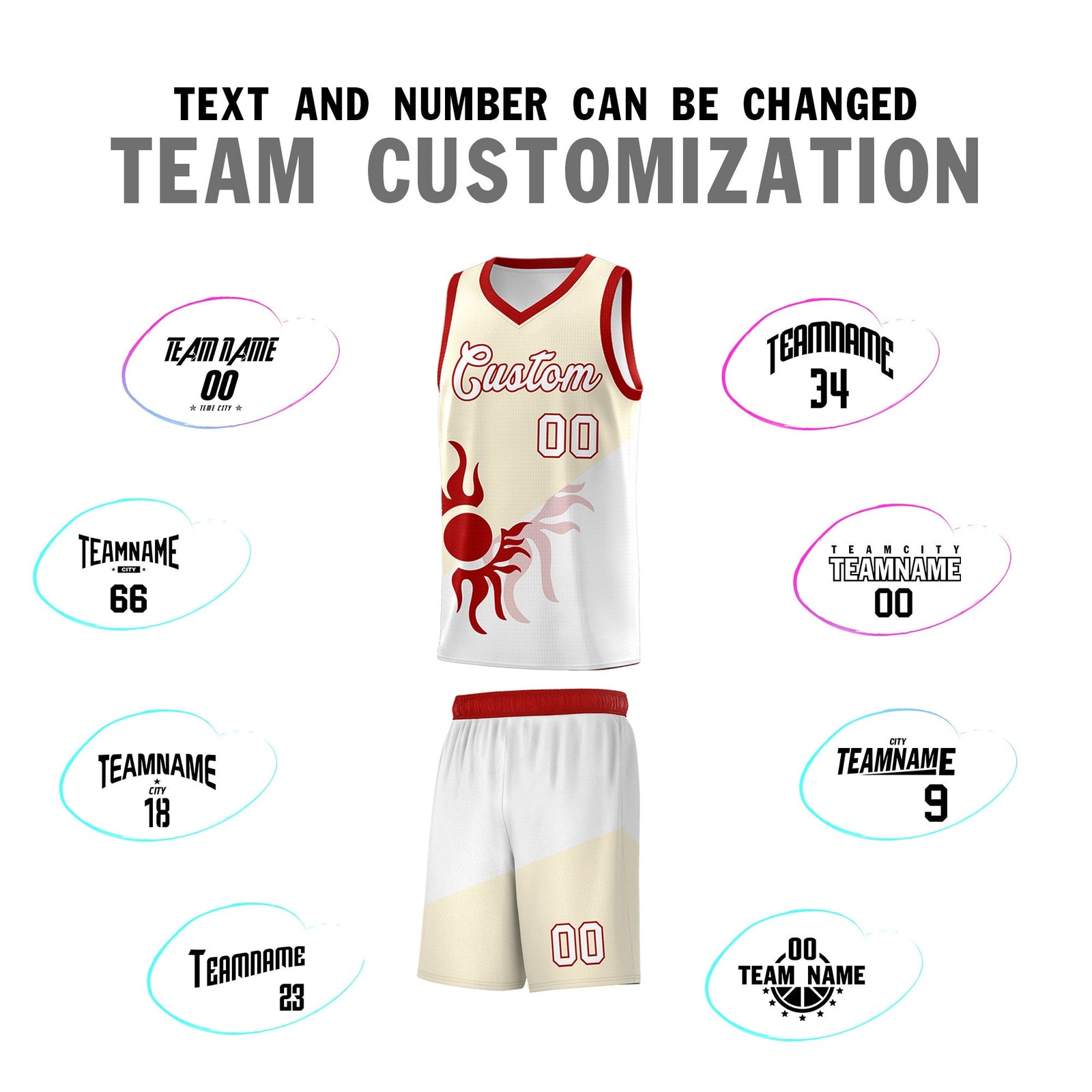 Custom Youth Basketball Jerseys - Cream White Radiant Sun Design Two Tone Uniforms