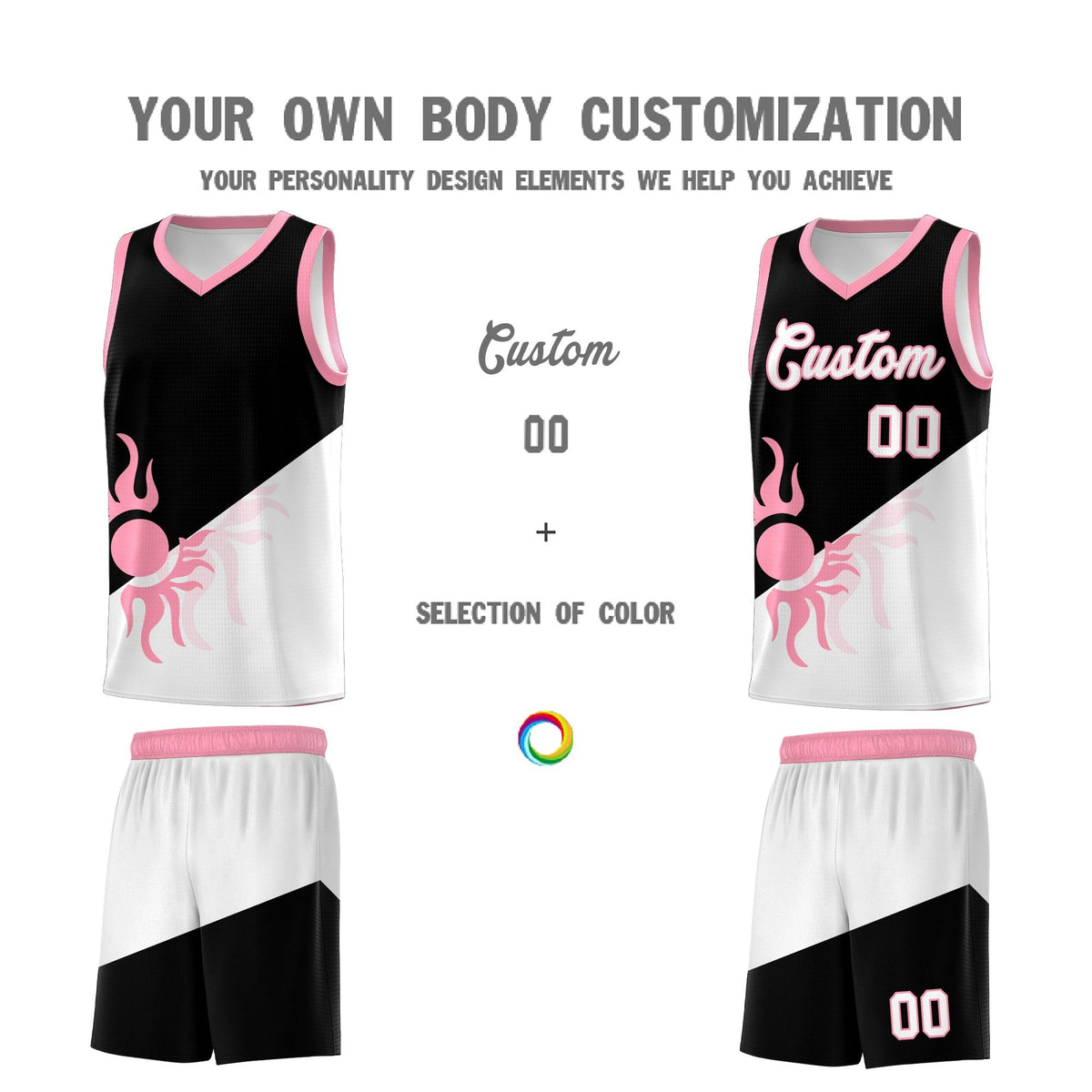 Custom Youth Basketball Jerseys - Black White Sunburst Design Two Tone Uniforms