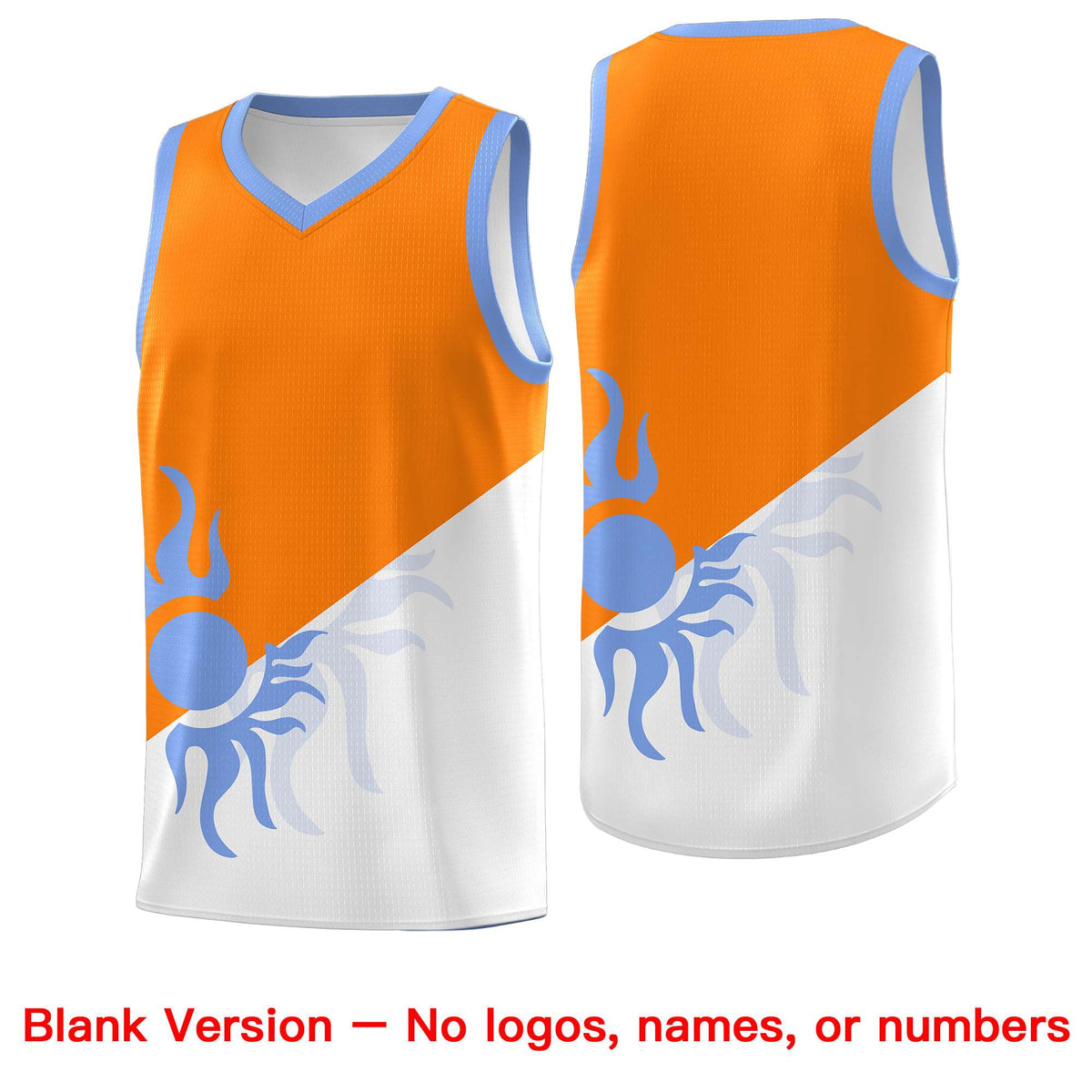 Custom Youth Basketball Jerseys - Orange White Radiant Sun Design Two Tone Uniforms