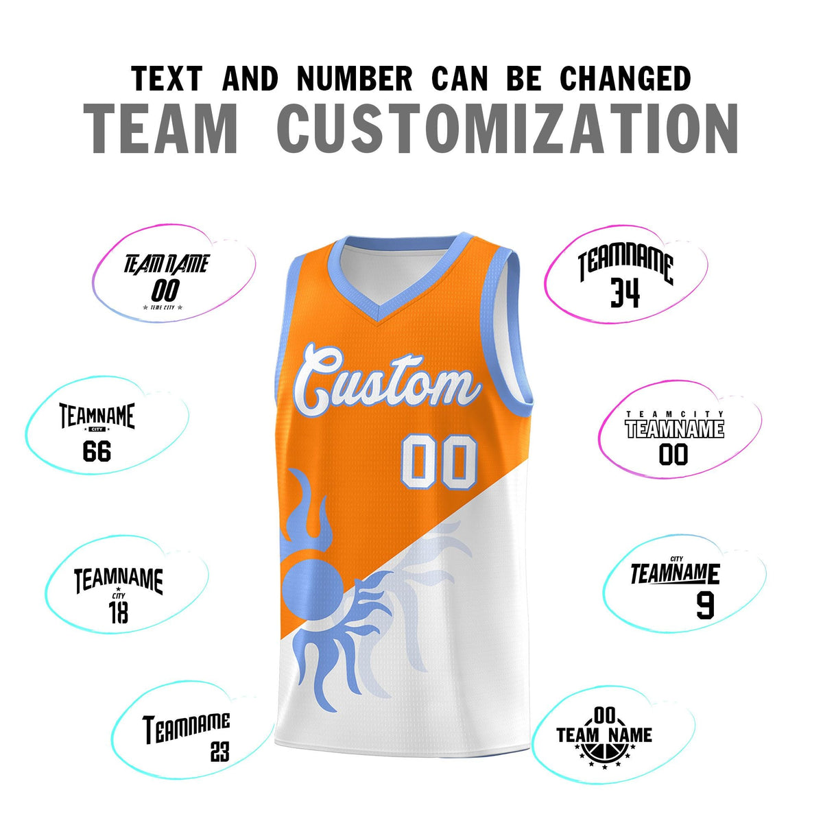 Custom Youth Basketball Jerseys - Orange White Radiant Sun Design Two Tone Uniforms