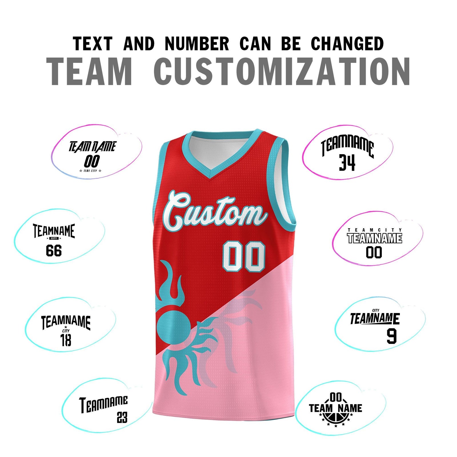 Custom Youth Basketball Jerseys - Red Light Pink Sunburst Design Two Tone Uniforms