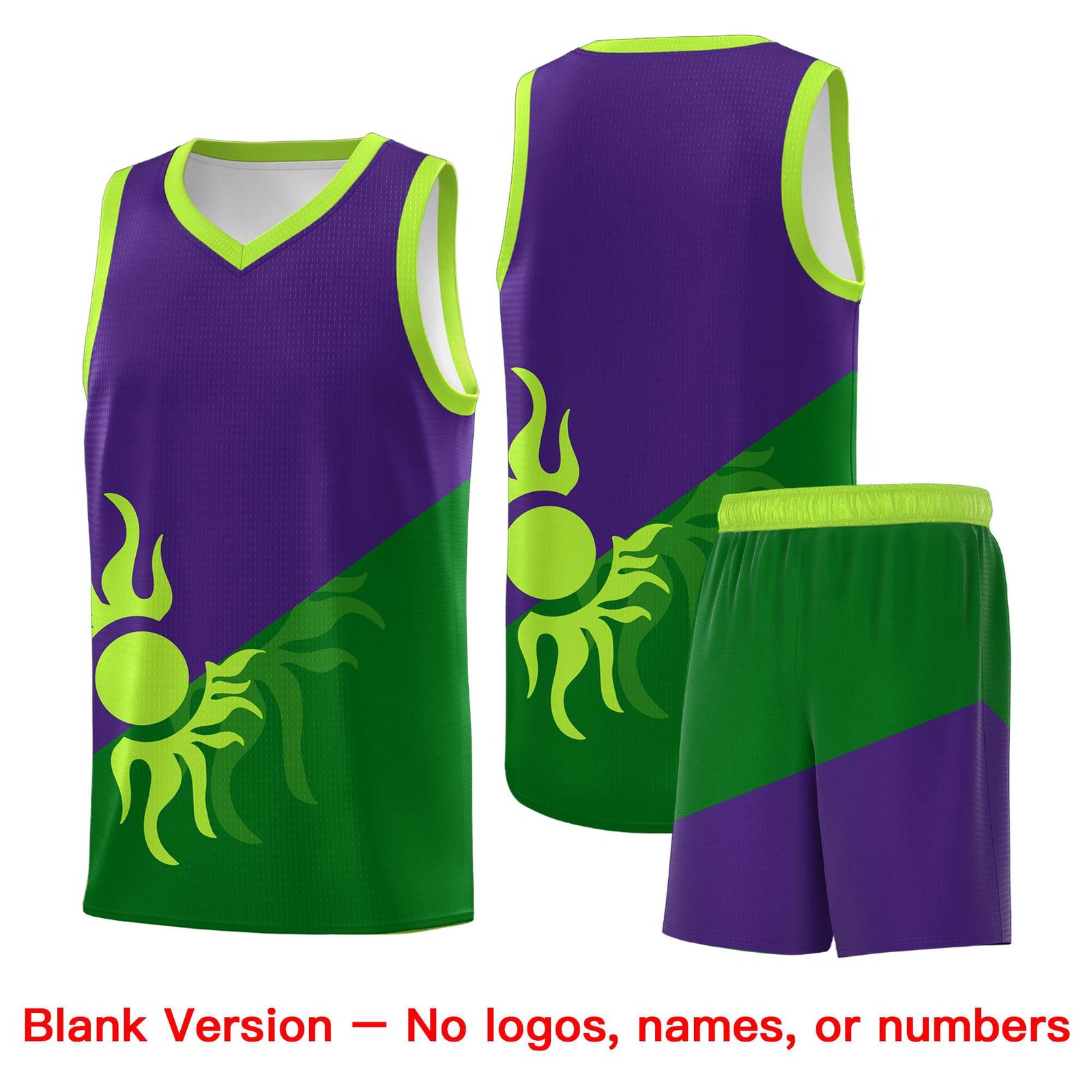 Custom Youth Basketball Jerseys - Purple Kelly Green Sunburst Design Two Tone Uniforms