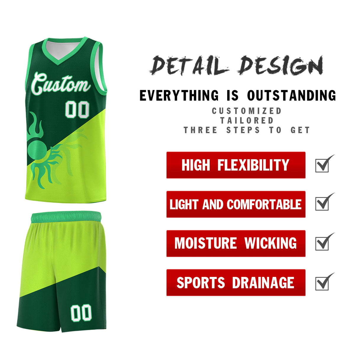Custom Youth Basketball Jerseys - Kelly Green Neon Green Radiant Sun Design Two Tone Uniforms