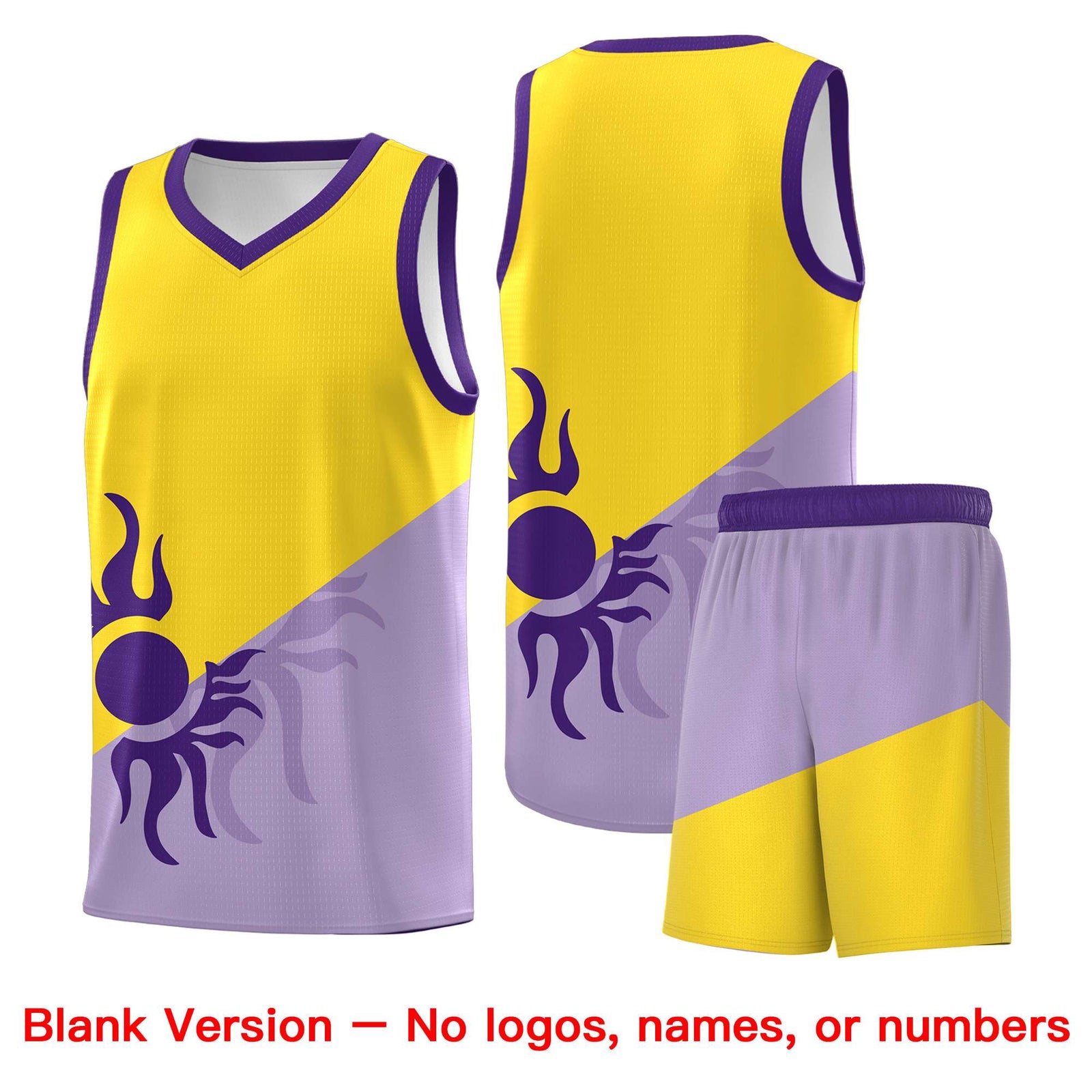 Custom Youth Basketball Jerseys - Light Purple Gold Sunburst Design Two Tone Uniforms