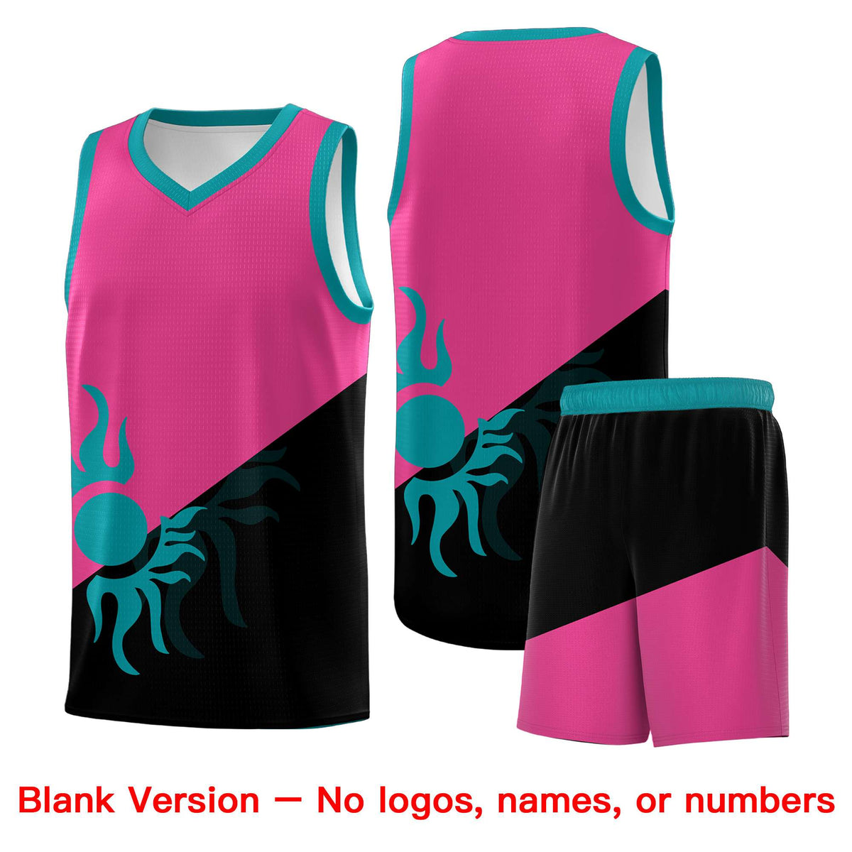 Custom Youth Basketball Jerseys - Rose Red Black Sunburst Design Two Tone Uniforms