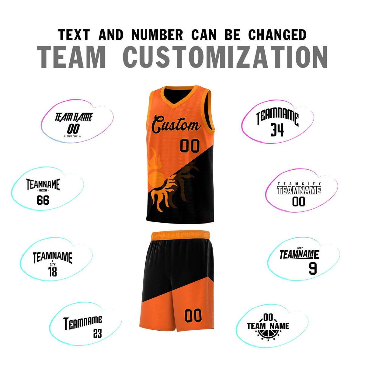 Custom Youth Basketball Jerseys - Orange Black Radiant Sun Design Two Tone Uniforms