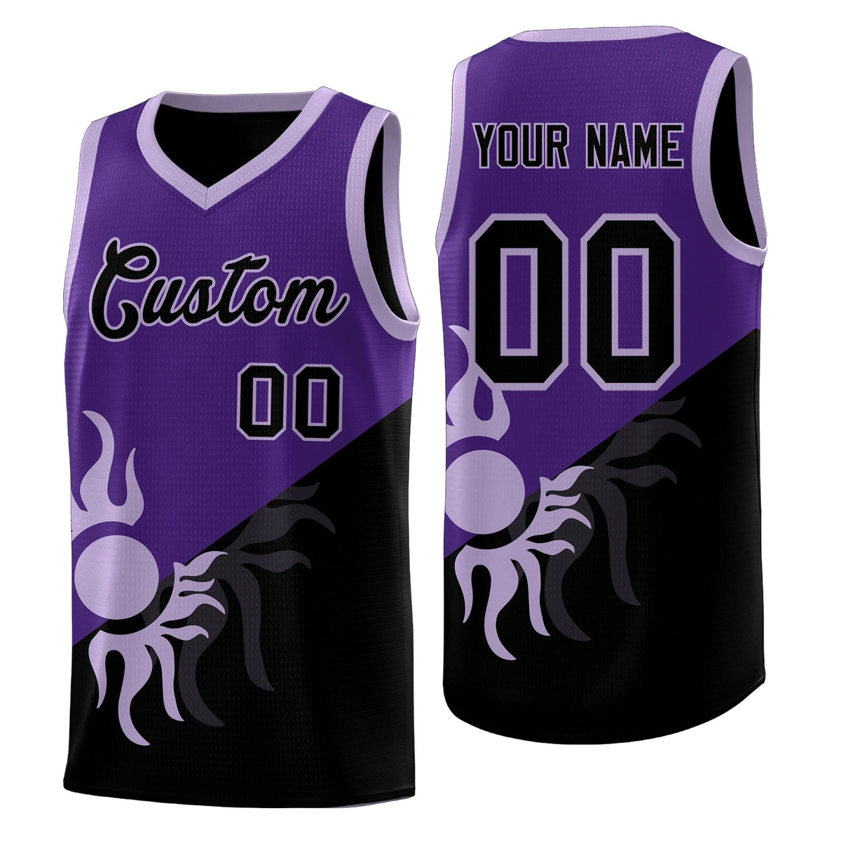 Custom Youth Basketball Jerseys - Purple Black Sunburst Design Two Tone Uniforms