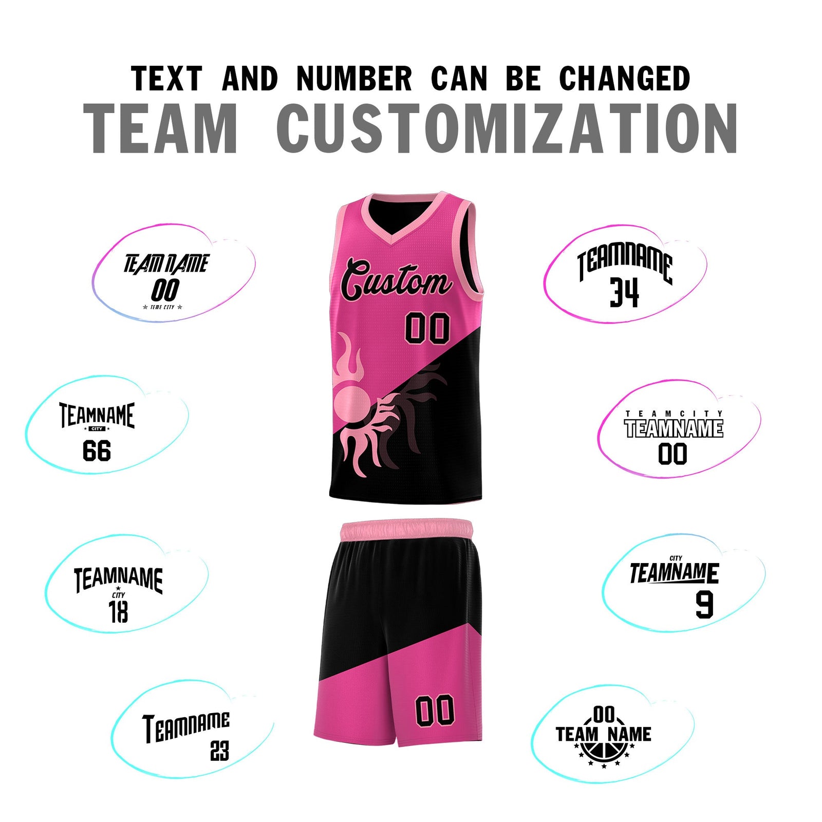 Custom Youth Basketball Jerseys - Rose Red Black Radiant Sun Design Two Tone Uniforms