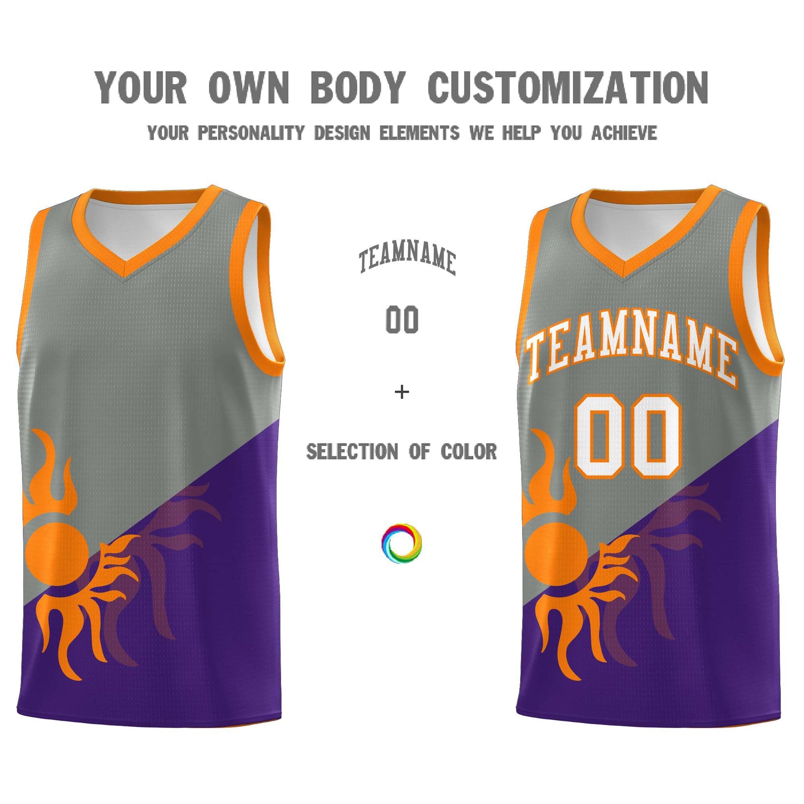 Custom Youth Basketball Jerseys - Gray Purple Sunburst Design Two Tone Uniforms