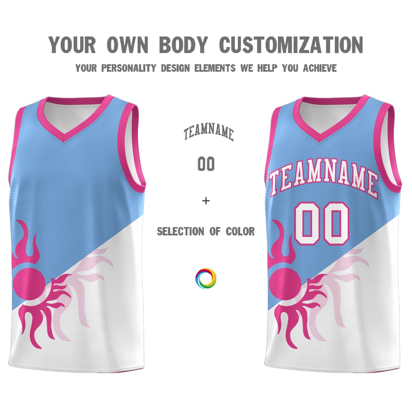 Custom Youth Basketball Jerseys - Powder Blue White Sunburst Design Two Tone Uniforms