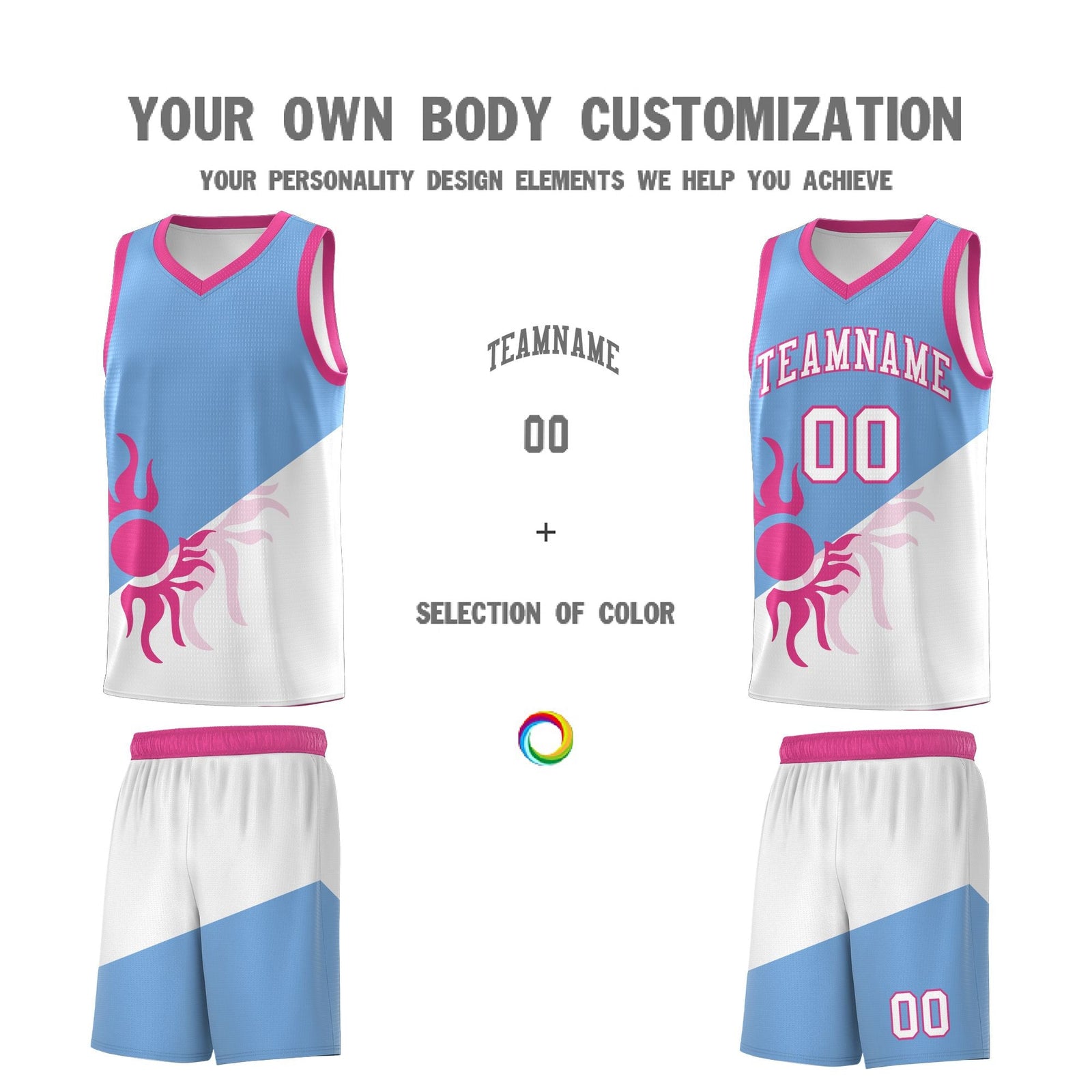 Custom Youth Basketball Jerseys - Powder Blue White Sunburst Design Two Tone Uniforms