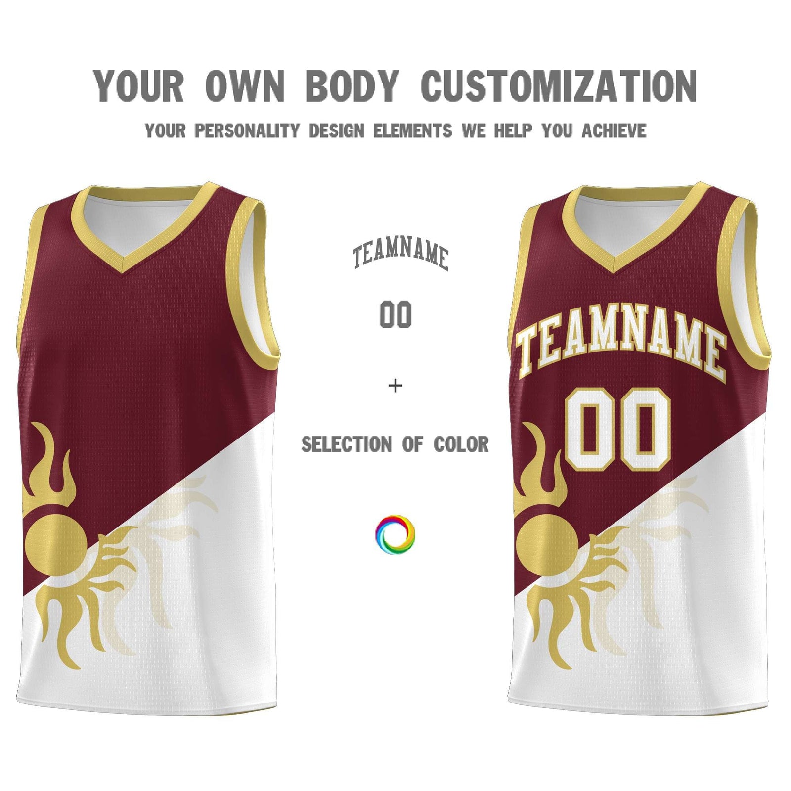 Custom Youth Basketball Jerseys - Burgundy White Sunburst Design Two Tone Uniforms