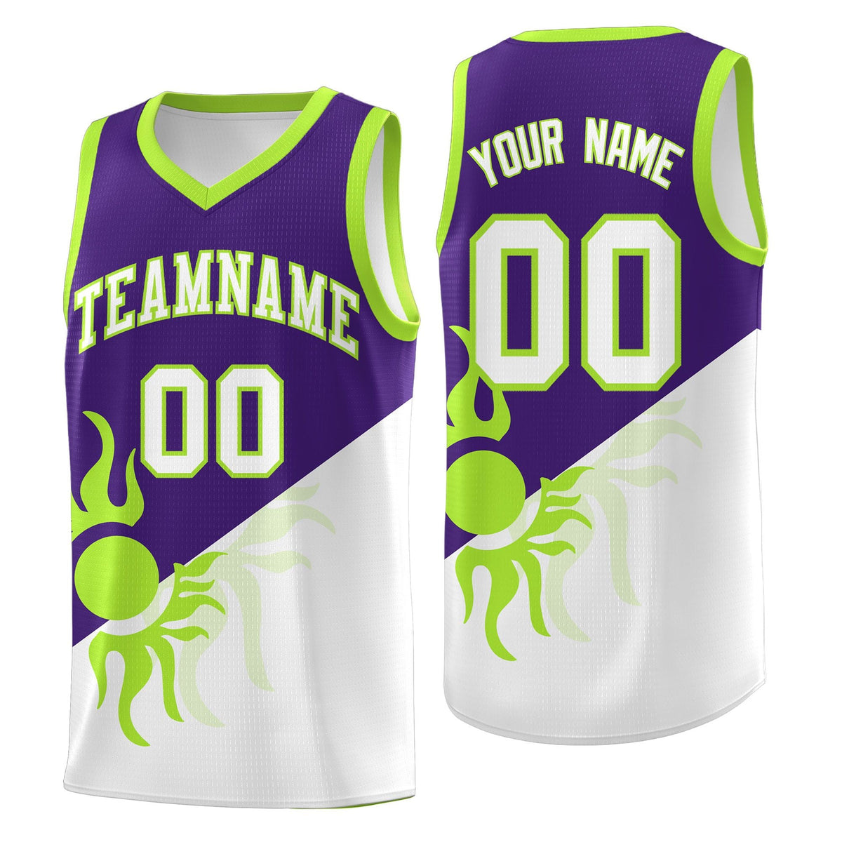 Custom Youth Basketball Jerseys - Purple White Radiant Sun Design Two Tone Uniforms