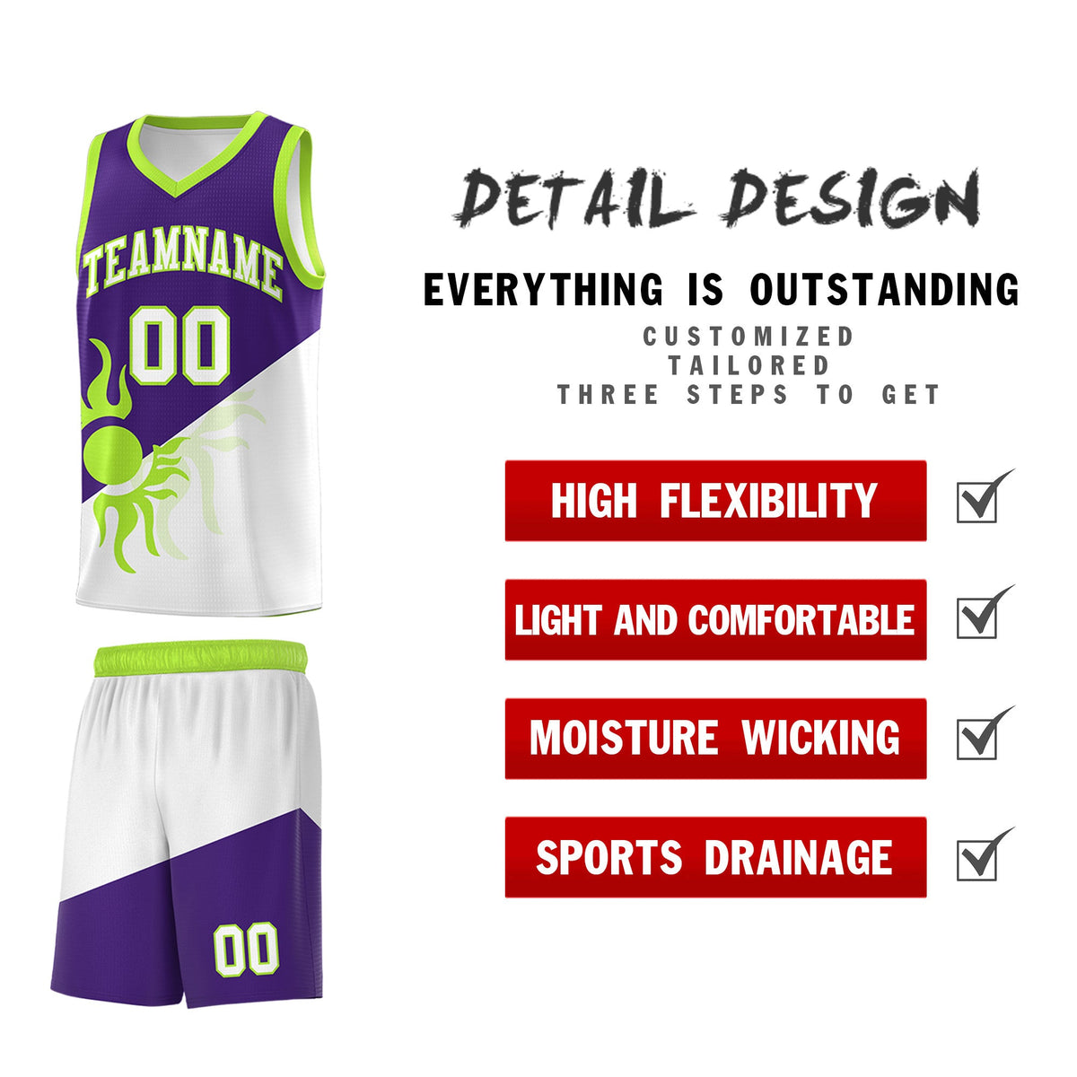 Custom Youth Basketball Jerseys - Purple White Radiant Sun Design Two Tone Uniforms