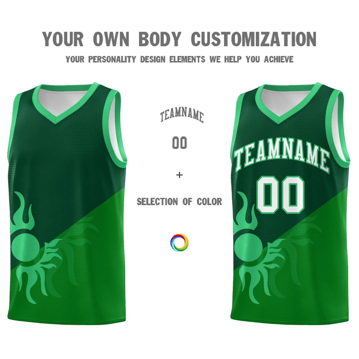 Custom Youth Basketball Jerseys - Kelly Green Kelly Green Sunburst Design Two Tone Uniforms
