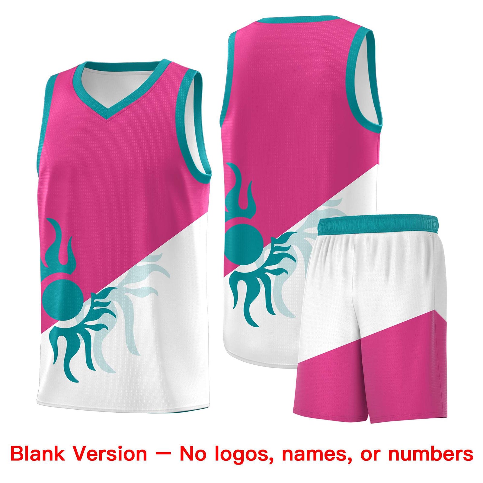 Custom Youth Basketball Jerseys - Rose Red White Radiant Sun Design Two Tone Uniforms